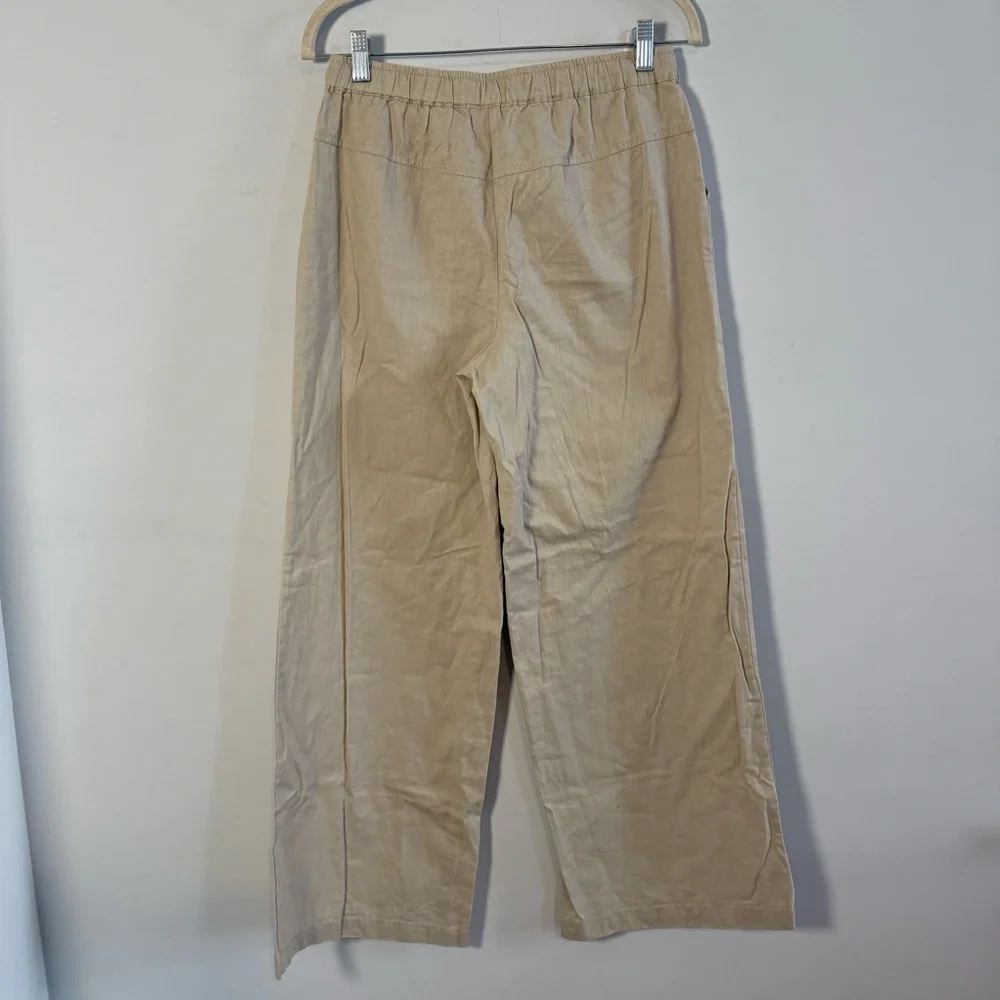 Max Studio Women's Wide-Leg Drawstring Linen Cotton Pants - Beige - Picture 6 of 10
